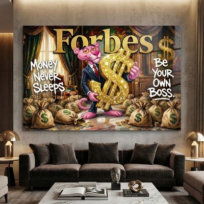 Pop Art Rosarote Panther FORBES Kunst, Wandbild Business. Acrylglas, Leinwand