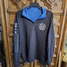 American Fighter Men's Gray Blue Fleece 1/4 Zip Sweatshirt L Logo Graphic Mock