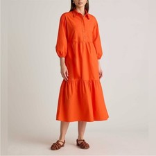 Quince 100% Organic Cotton Poplin Midi Tunic Dress Vermillion Red Size Small
