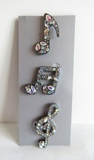 Broche prendedor de joyería de moda con diamantes de imitación - Notas musicales, juego de 3 - nuevo sin etiquetas