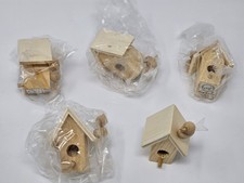 Lot 5 VTG Zims Unfinished Wood Miniature Birdhouse with Bird for Crafts Painting