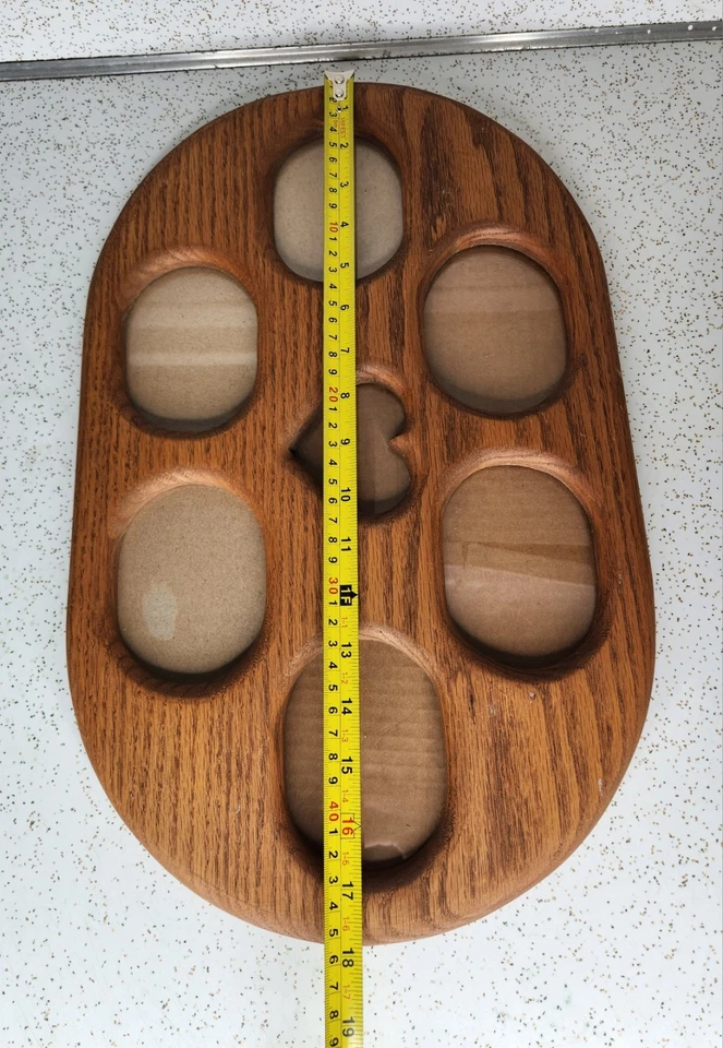 Vintage Wood 7 Openings Heart Picture Frame Collage Brown 18x11 Hand Carved - Image 3 of 4