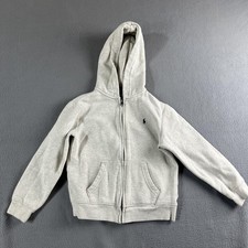 Polo Ralph Lauren Hoodie Boys 7 Gray Fleece Full Zip Kangaroo Pockets Logo