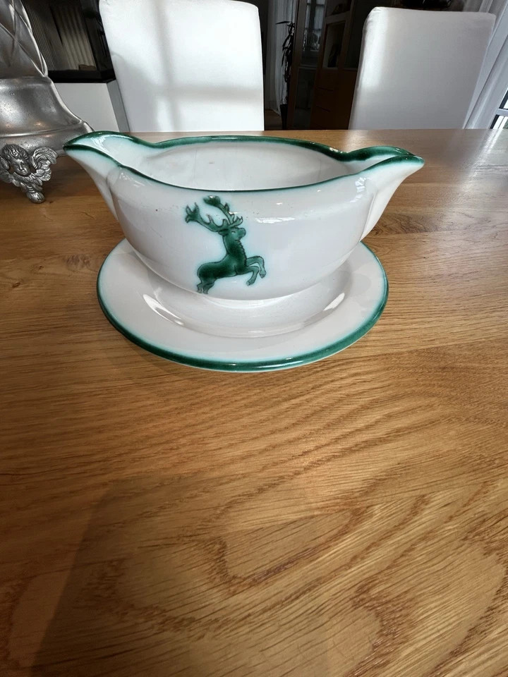 Gmundner Keramik " Sauciere " Grüner Hirsch 18 cm lang