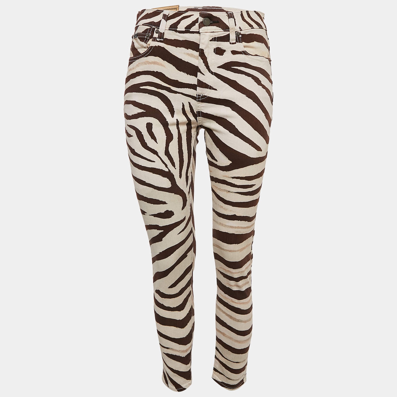 Polo Ralph Lauren Brown Zebra Print Denim Tompkins Skinny Jeans M Waist 27