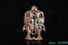 6.2"China Hongshan Culture Old jade carved fengshui Double People bi Statue