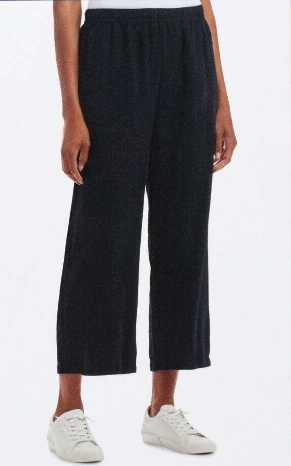 Splendid Women Wide Leg Crop Elastic Waist 85% Viscose & 15% Linen Sz M Black