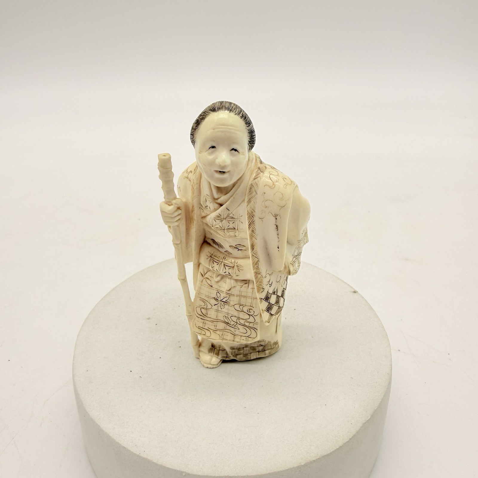 19th c Antique Japanese Meiji Carving Okimono Figurine 3”- Signed
