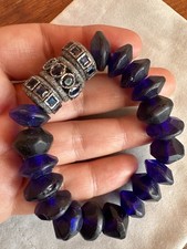 The Woods  Jewelry Blue Vintage Glass Beaded Bracelet With Diamond Kyanite Beads