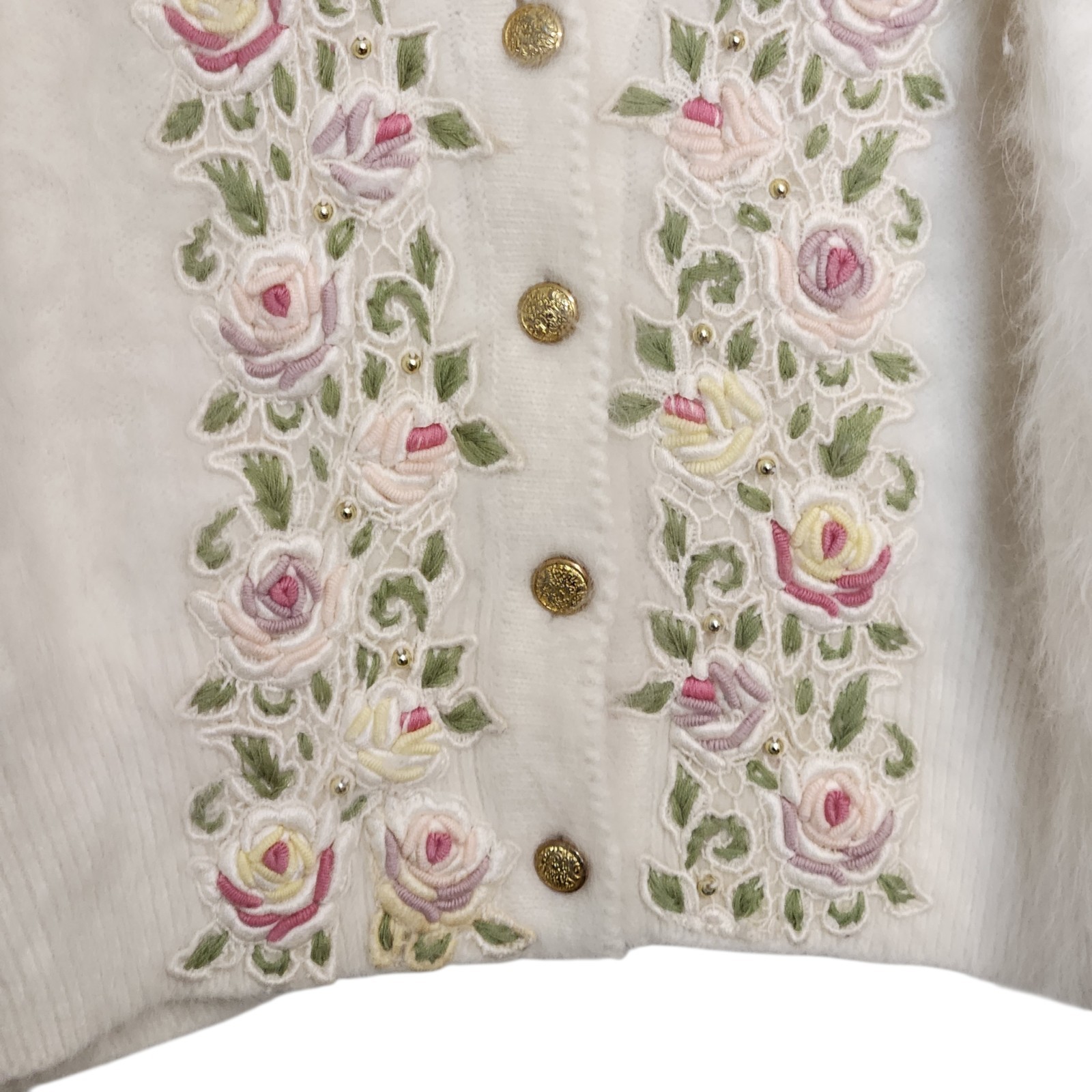 Vtg VENESHA High Quality Angora Cardigan&Sweater Set Applique Cream RARE Medium image 10