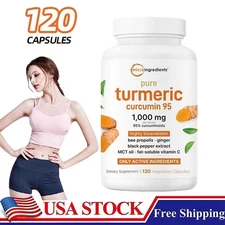 Turmeric Curcumin 95% – 1000mg with Ginger, Black Pepper, MCT – 120 Veggie Caps