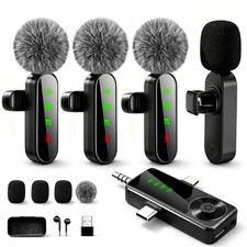 4 Packs Wireless Lavalier Microphone for iPhone/Android/Camera, Upgraded Mini...