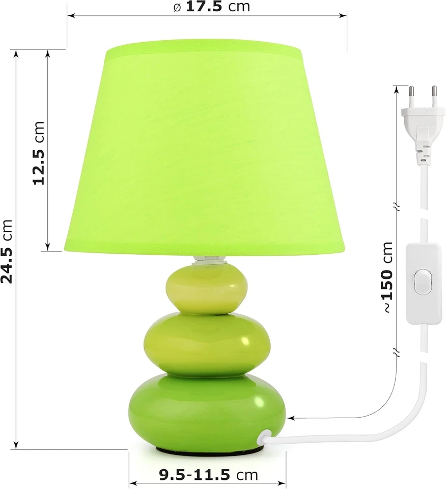 Lampada Da Comodino "Lina" (Verde) Lampada Da Tavolo Lampada Da Tavolo in Cerami - Immagine 2 di 4