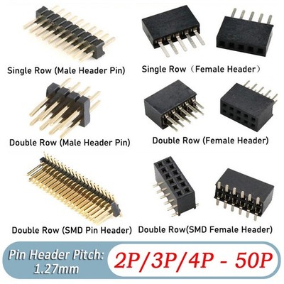 2P-40P 1.27mm Pitch PCB Male / Female Pin Header Single / Double Row Connector