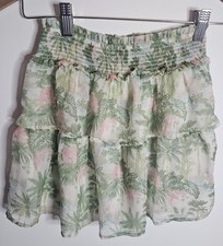 Vineyard Vines Cream Green Tropical Tiered Smocked Skirt Girls Size MEDIUM 12-14