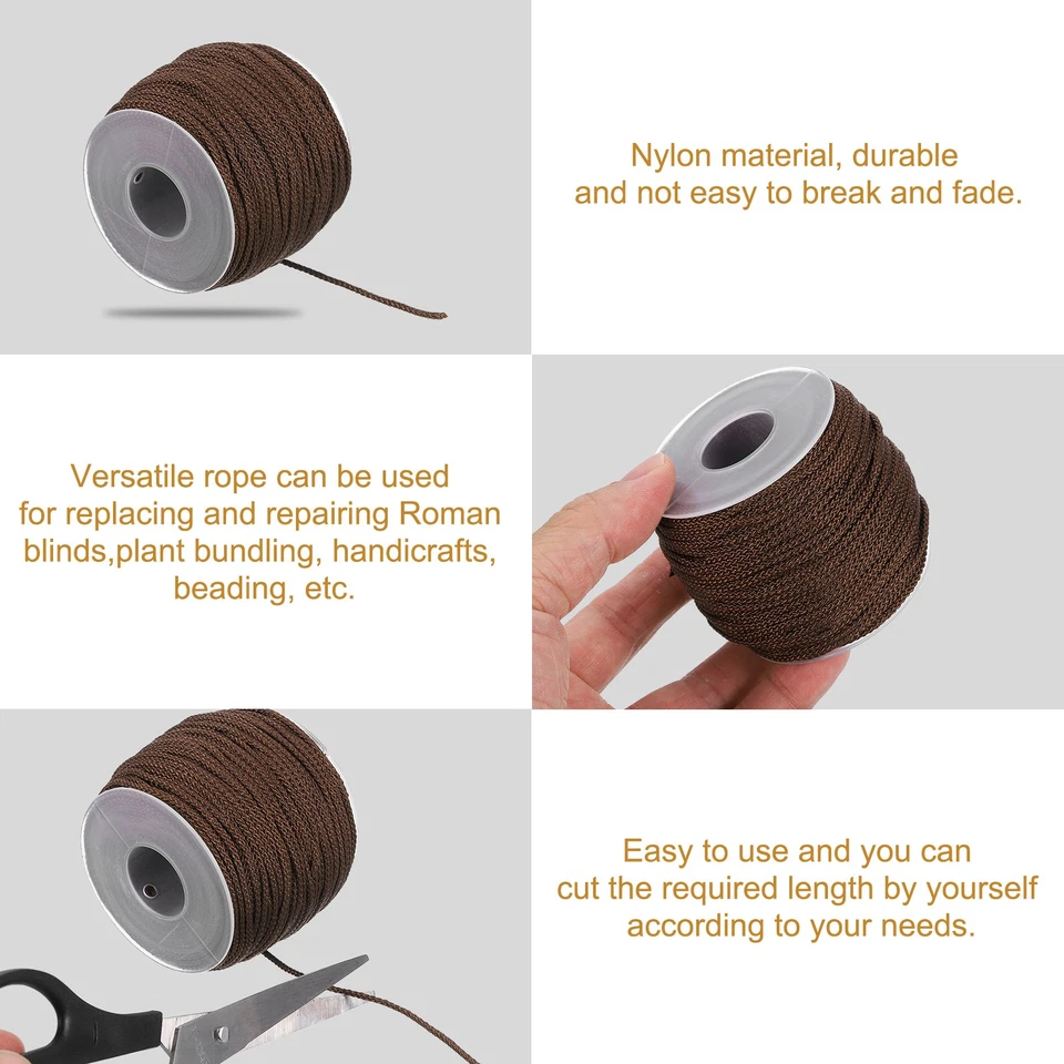 2 Roll Braided Lift Shade Cord, 1.8 mm 55 Yards/Roll with 8cs Pendant (Brown) Foto 3 de 4