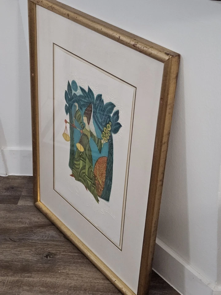 Litografía contemporánea firmada a mano 95/250 enmarcada Judith Bledsoe Libra Foto 2 de 4