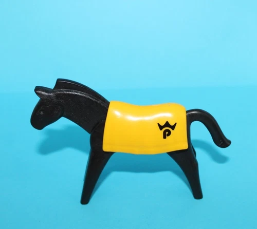 Playmobil Vintage Black Horse Figure with Yellow Blanket for Farm, Ranch, Knight