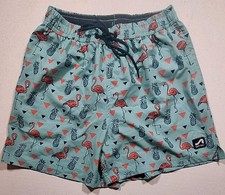 Surf Style Size S 4" inseam Swim Trunks Flamingo Pineapple Retro Print UPF 50