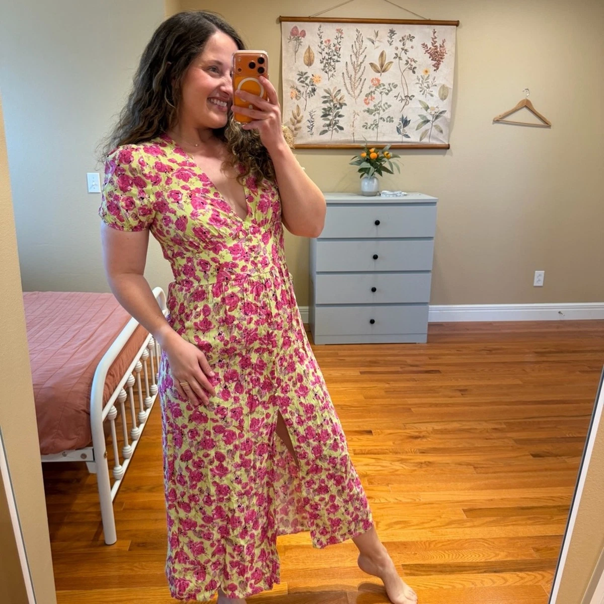 zara green and pink floral dress ZARA Green Pink White Linen Cut Out Open Back Long Maxi Dress size M 12  Summer