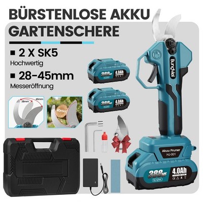 Akku Astschere Bürstenlos Elektrische Gartenschere 45mm Baumschere mit 2x Akkus