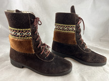 Brown Suede Boots Fleece Lined Faux Fur Size 8 Apr s-Ski Tribal Trim Vintage 70s