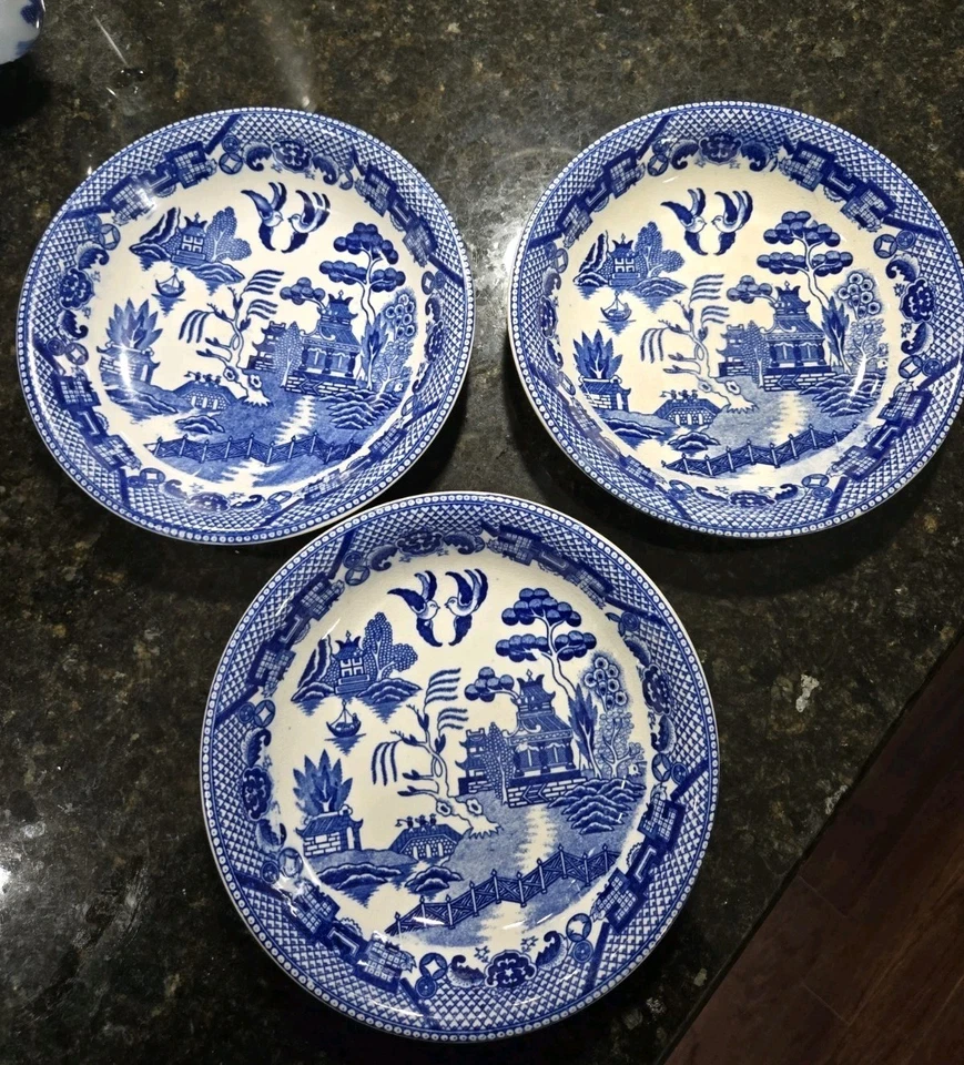 ¡BONITO! Antigua ensaladera de cereal sopa de sauce azul japonés de 7,5" marcada Japón Foto 2 de 4