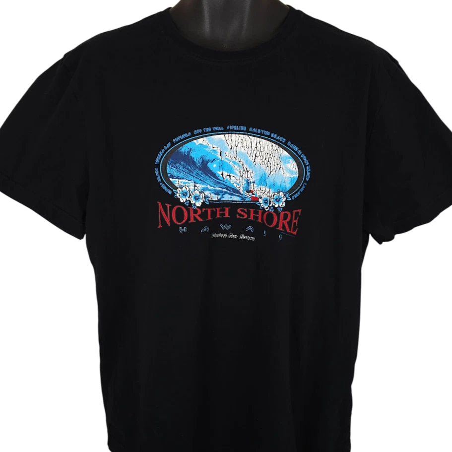 North Shore Hawaii T Shirt Mens Size XL Black Surfer Pipeline Surfing Hawaiian - Image 2 of 4