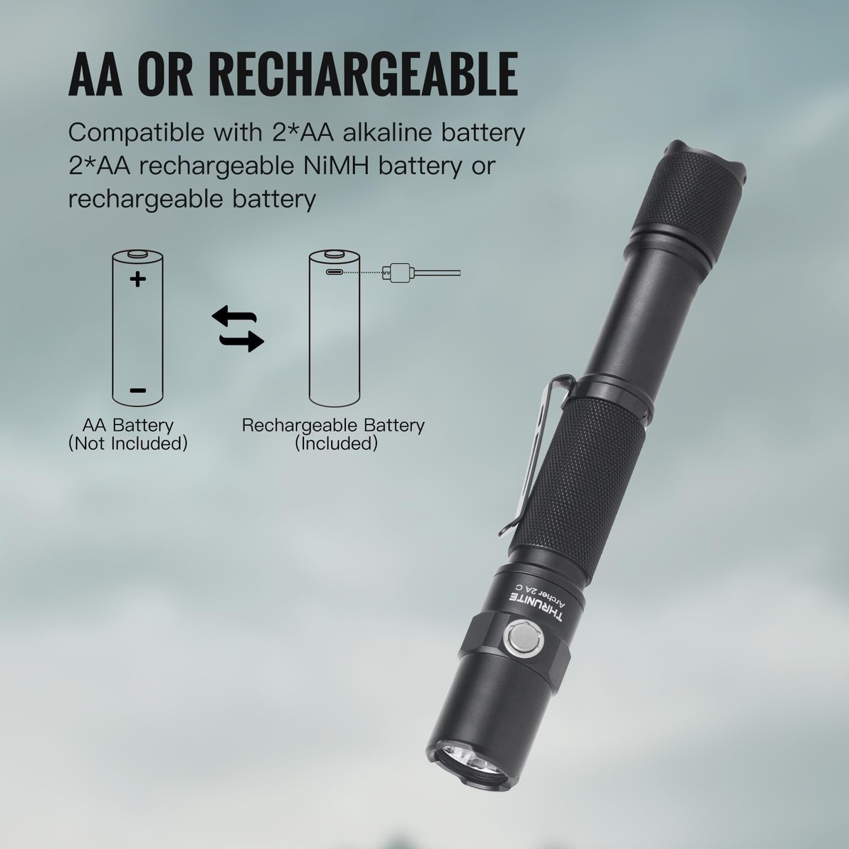 brightest flashlights 2aa rechargeable nimh 1000 lumens ThruNite Archer 2A C LED Rechargeable Flashlight, High 1000 Lumens AA  Flashli