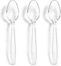 120 Count Heavy Duty Clear Plastic Spoons, Solid and Durable Disposable Spoons,