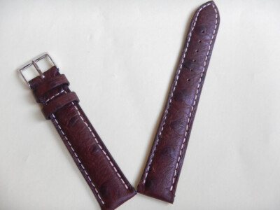 Bracelet Montre Cuir Véritable 22mm Marron Foncé - Cuir Veau Façon Autruche, Fait Main En France, Neuf