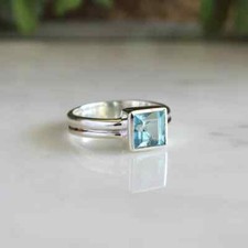 December Birthstone Blue Topaz Ring 925 Sterling Silver Minimalistic Ring