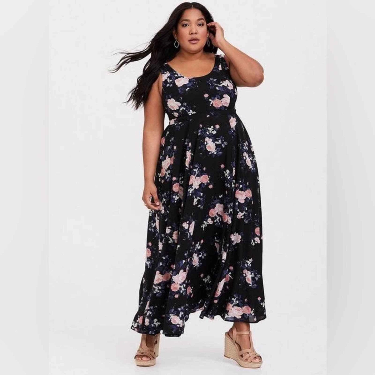 Torrid Georgette Black Floral Maxi Dress size 2X