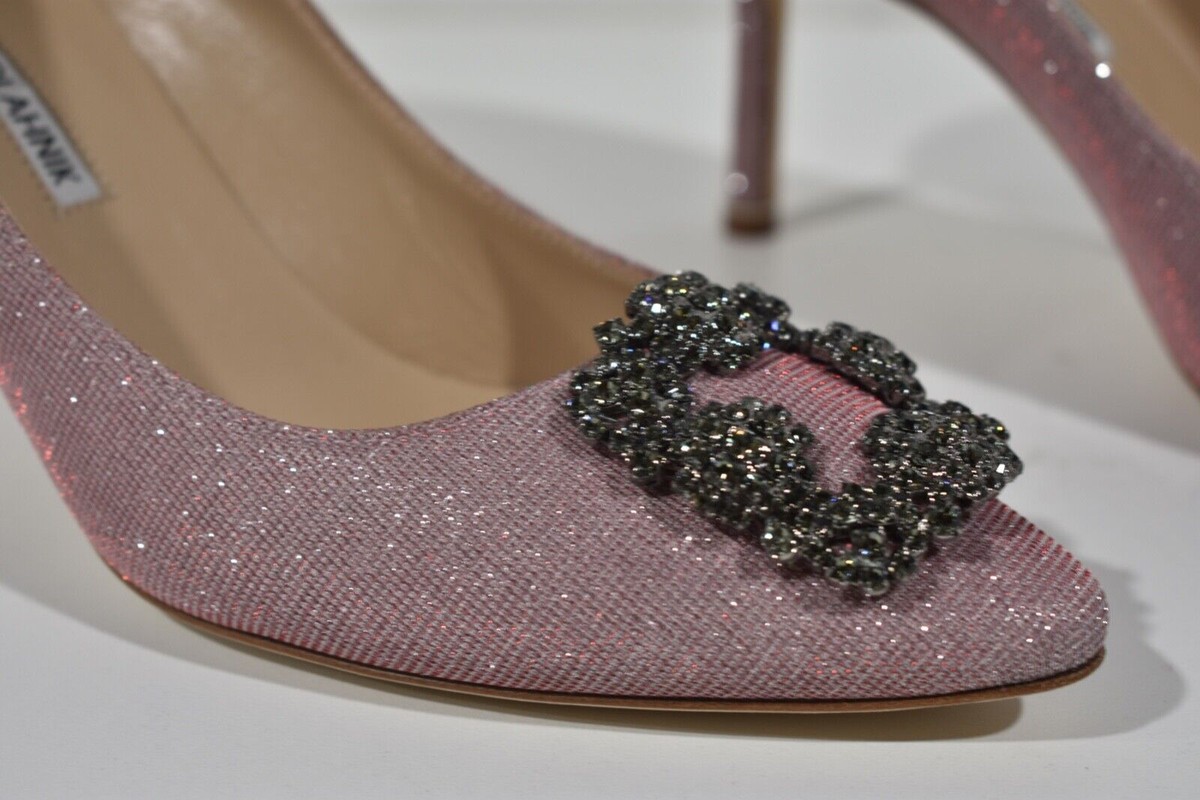 MANOLO BLAHNIKマノロブラニク　HANGISI GLITTER 70 Manolo Blahnik Bronze Glitter Fabric and Crystal Buckle