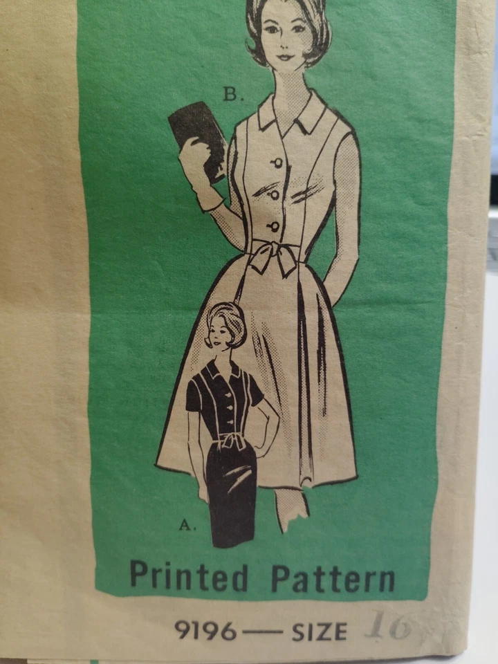 Dress 16 Sewing Printed Pattern 9196 Cut Slim Flare Skirt Mail Order VTG 60's - Image 2 of 4