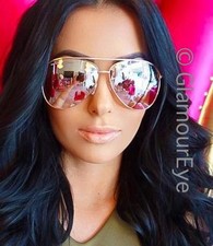 HOT Large Rose Pink Yellow Light Mirror Gold Metal Frame Aviator Sunglasses 3683