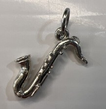 925 Sterling Silver Retro Charm Pendant Saxophone Sax Band Music Instrument Jazz