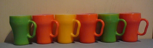 6 Anchor Hocking Fire King Cola Mugs Cups green yellow orange