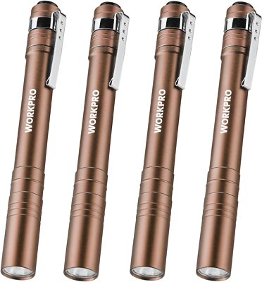 WORKPRO LED Pen Light, Aluminum Pen Flashlights 4-Pack 8AAA Batteries Include
