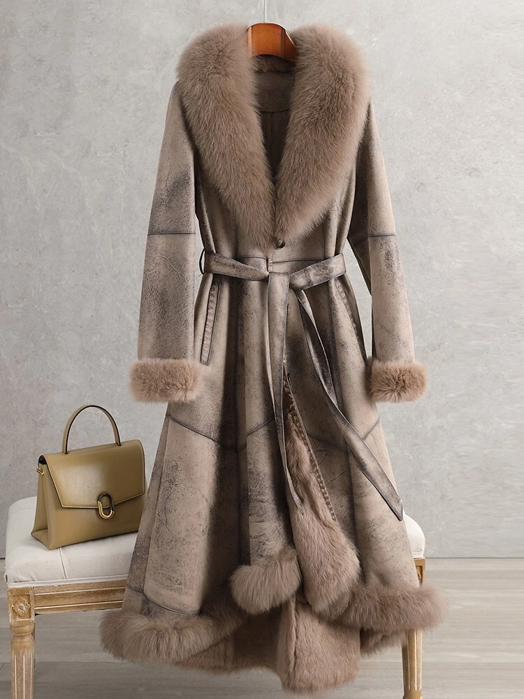 2023 Women s Artificial Fur Rabbit Fur Collar Coat Slim Fit Lace up Fur Coat new