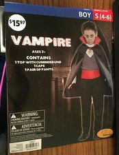 Boy's VAMPIRE Halloween Costume 3 Piece Set BOY'S SIZE - S 4-6 NEW