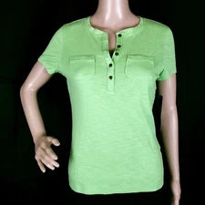 Chaps Women Classic Tee Top 1/3 Button Green Size Petite M - NWT