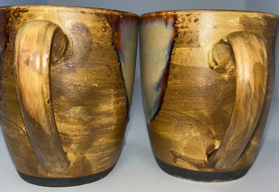 Juego de 2 tazas/tazas de gres marrón SANGO SPLASH 4951 10 oz mate y brillo esmalte Foto 4 de 4