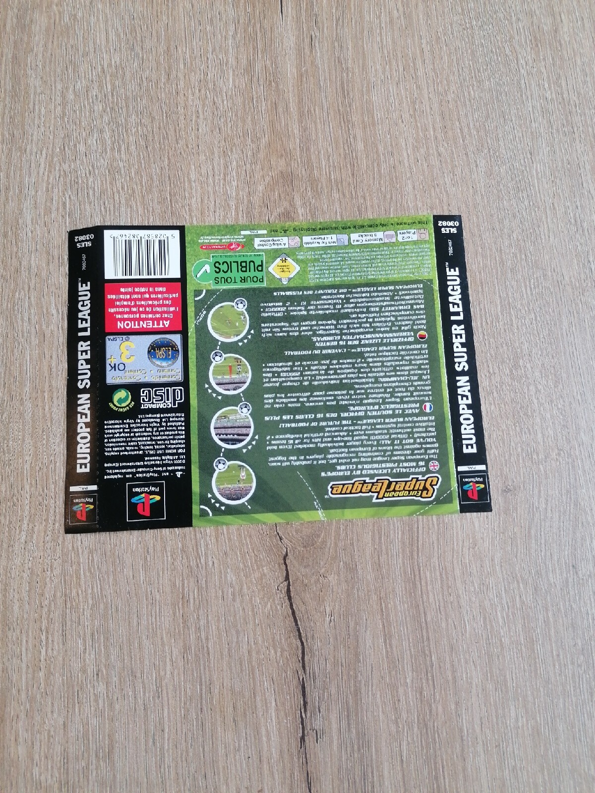 Jaquette Arrière Sony Playstation 1 PS1 European Super League 