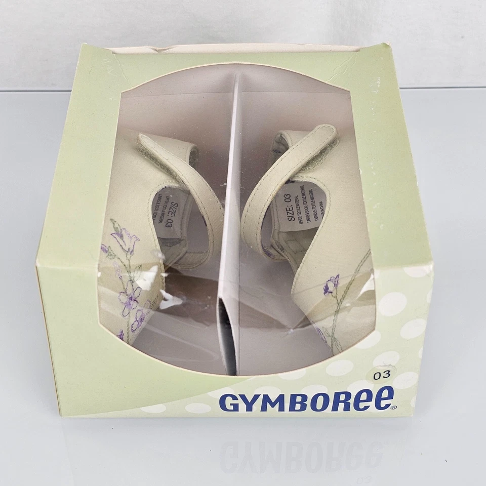 Zapatos de cuna vintage Gymboree flor de cerezo verde púrpura satinado bebé niña 3 9-12 m Foto 3 de 4
