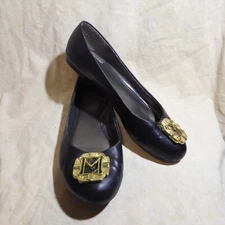 🩰 Monet Classic Ballet Flats 8.5 M Black Leather; Logo Toe Emblem
