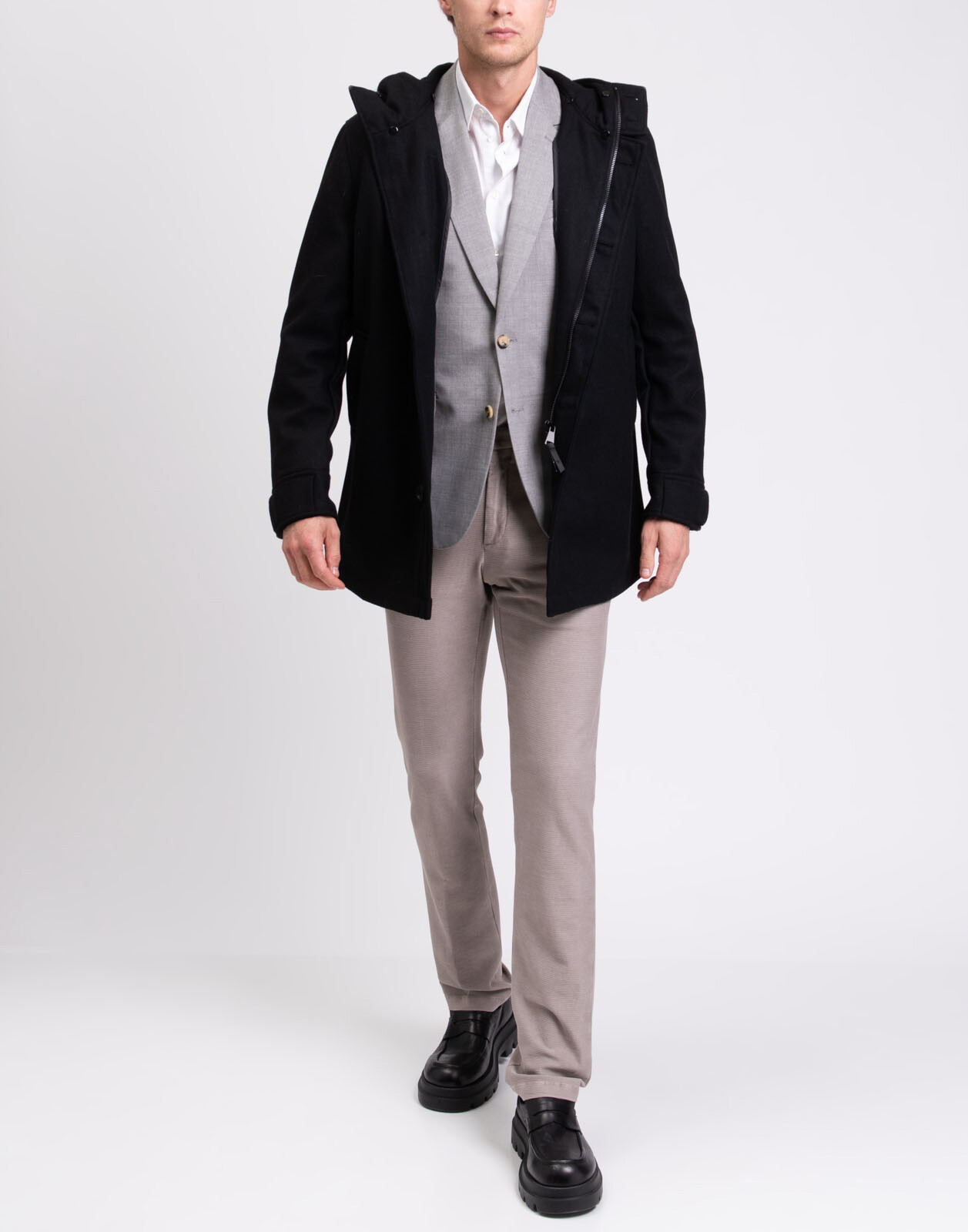 ALTRA RRP€240 PRIMO EMPORIO Cappotto di flanella taglia L nero monopetto con cappuccio