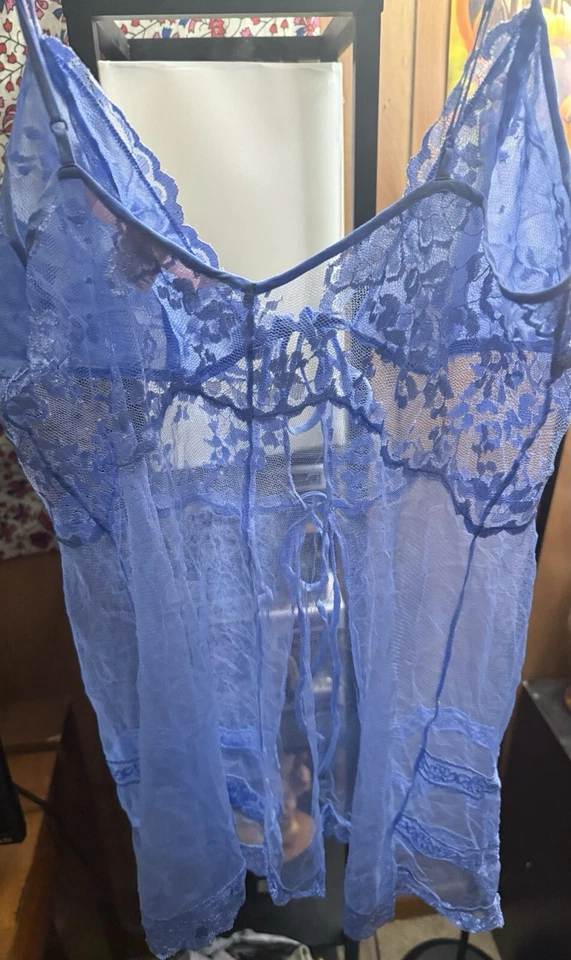 Lencería Babydoll Vintage Victoria's Secret Y2K Azul Transparente Fly-Away Talla Pequeña Foto 4 de 4