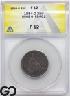 1854-O Seated Liberty Quarter Huge "O" FS-501 ANACS F 12 * Rare Key Date Variety