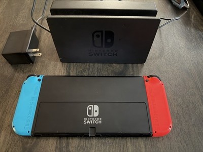 Nintendo Switch OLED 64GB Neon Red Blue Console w/ Dock, Charger & Travel Case